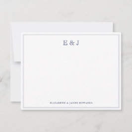 Marineblauw Klassiek Elegant Vintage Koppel Monogr Notitiekaartje