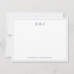 Marineblauw Klassiek Elegant Vintage Koppel Monogr Notitiekaartje