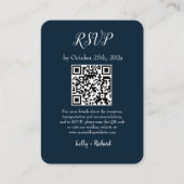 Marineblauw Kleine Verticale Bruiloft RSVP QR Code Informatiekaartje (Voorkant)