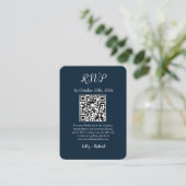 Marineblauw Kleine Verticale Bruiloft RSVP QR Code Informatiekaartje (Staand voorkant)