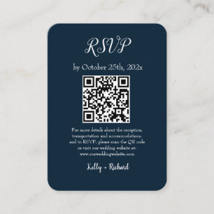 Marineblauw Kleine Verticale Bruiloft RSVP QR Code Informatiekaartje