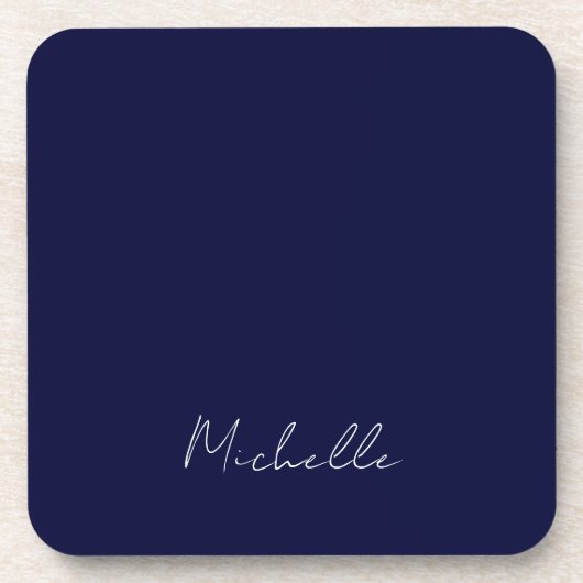 Marineblauw Kleur Gewoon Modern Eigen Naam Kalligr Bier Onderzetter (Voorkant)