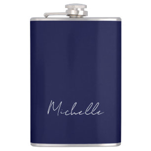 Marineblauw Kleur Gewoon Modern Eigen Naam Kalligr Heupfles