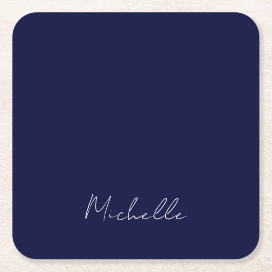 Marineblauw Kleur Gewoon Modern Eigen Naam Kalligr Kartonnen Onderzetters (Voorkant)