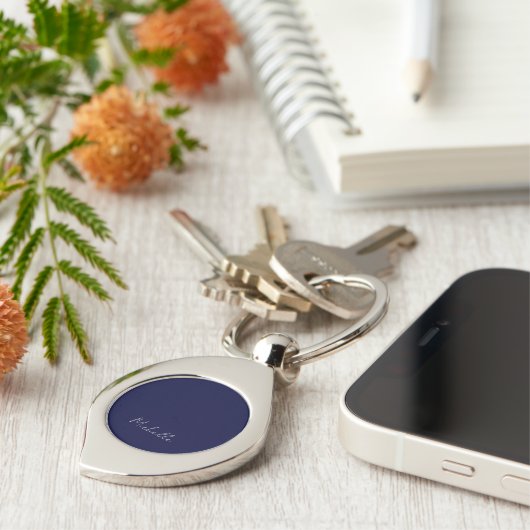 Marineblauw Kleur Gewoon Modern Eigen Naam Kalligr Sleutelhanger (Zijkant)