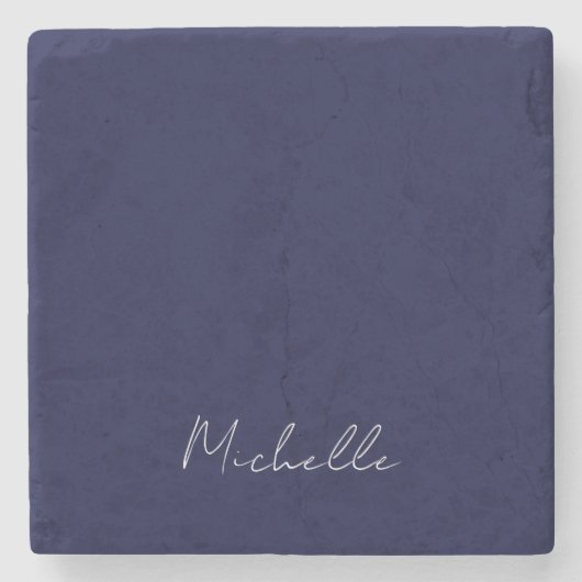 Marineblauw Kleur Gewoon Modern Eigen Naam Kalligr Stenen Onderzetter (Voorkant)