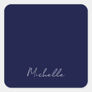 Marineblauw Kleur Gewoon Modern Eigen Naam Kalligr Vierkante Sticker