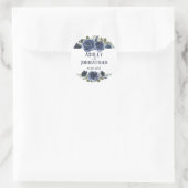 Marineblauw Kleur Stijl Bruiloft Ronde Sticker (Tas)