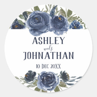 Marineblauw Kleur Stijl Bruiloft Ronde Sticker