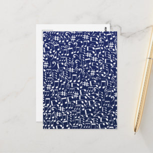 Marineblauw Kobaltblauw Witte Dansende Muzieknoten Briefkaart