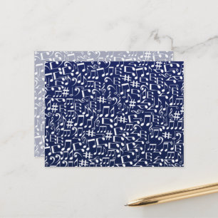 Marineblauw Kobaltblauw Witte Dansende Muzieknoten Briefkaart