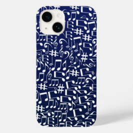 Marineblauw Kobaltblauw Witte Dansende Muzieknoten Case-Mate iPhone 14 Hoesje