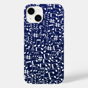 Marineblauw Kobaltblauw Witte Dansende Muzieknoten Case-Mate iPhone 14 Hoesje