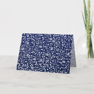 Marineblauw Kobaltblauw Witte Dansende Muzieknoten Feestdagen Kaart