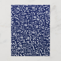 Marineblauw Kobaltblauw Witte Dansende Muzieknoten