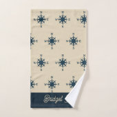 marineblauw kompas & Monogram Beige Kusthuis Bad Handdoek (Handdoek)