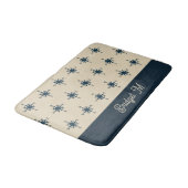 marineblauw kompas & Monogram Beige Kusthuis Badmat (Gekanteld)