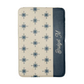 marineblauw kompas & Monogram Beige Kusthuis Badmat (Voorkant Verticaal)
