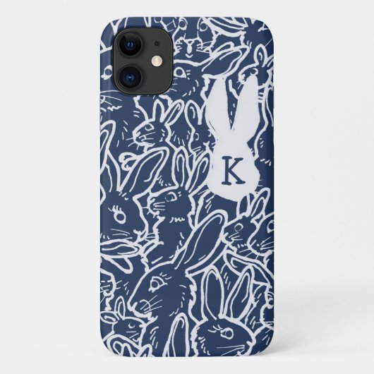 Marineblauw konijn konijntje tekenen modern monogr Case-Mate iPhone case (Achterkant)