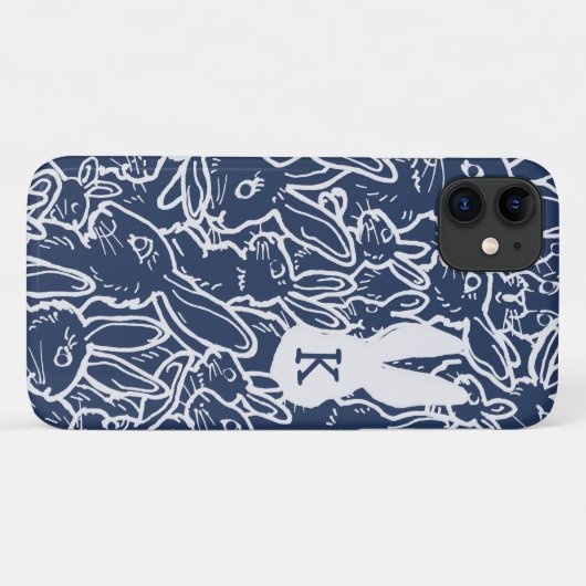 Marineblauw konijn konijntje tekenen modern monogr Case-Mate iPhone case (Achterkant (horizontaal))