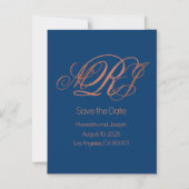Marineblauw koper Elegant Monogram Save the Date Magnetische Uitnodiging (Voorkant)