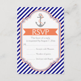 Marineblauw, koraal anker nautische bruiloft RSVP Kaartje