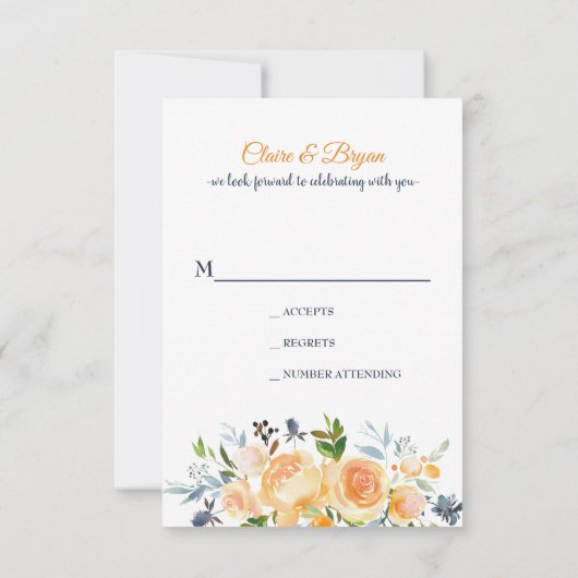 Marineblauw koraal bloemenbruiloft RSVP-Kaart Kaart (Achterkant)