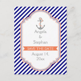 Marineblauw, koraal nautische bruiloft Save the Da Date