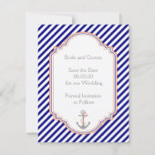Marineblauw, koraal nautische bruiloft Save the Da Date (Achterkant)