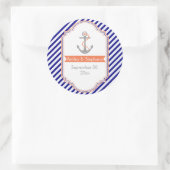 Marineblauw, koraal nautische bruiloft Save the Da Ronde Sticker (Tas)