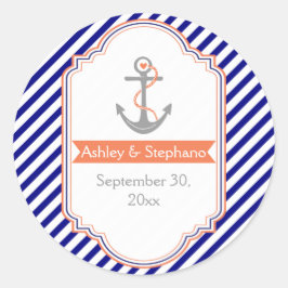 Marineblauw, koraal nautische bruiloft Save the Da Ronde Sticker