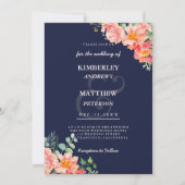 Marineblauw koraalroze waterverf elegant Weddensch Kaart (Voorkant)