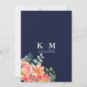 Marineblauw koraalroze waterverf elegant Weddensch Kaart (Achterkant)