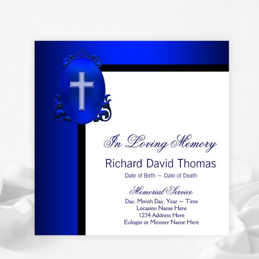 Marineblauw kruis in liefdevolle herinnering kaart