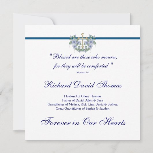 Marineblauw kruis in liefdevolle herinnering kaart (Achterkant)