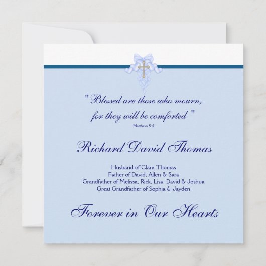 Marineblauw kruis in liefdevolle herinnering kaart (Achterkant)