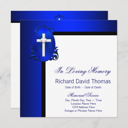 Marineblauw kruis in liefdevolle herinnering kaart (Voorkant / Achterkant)