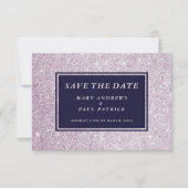 Marineblauw lavendel glam glitter Save The Date (Voorkant)