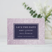 Marineblauw lavendel glam glitter Save The Date (Staand voorkant)