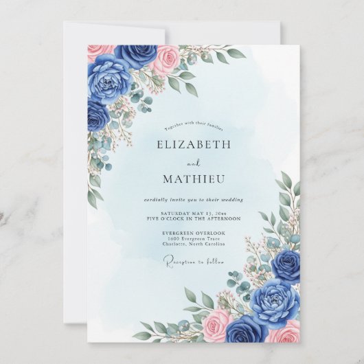Marineblauw Lentewedding Kaart (Voorkant)