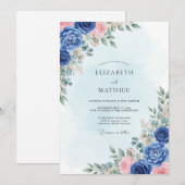 Marineblauw Lentewedding Kaart (Voorkant / Achterkant)