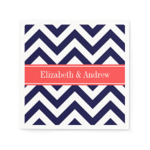 Marineblauw Lg Chevron Koraalrood Naam Monogram