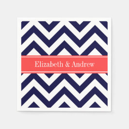 Marineblauw Lg Chevron Koraalrood Naam Monogram Servetten