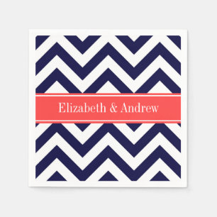 Marineblauw Lg Chevron Koraalrood Naam Monogram Servetten