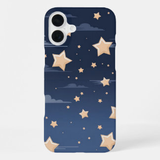 Marineblauw & Licht Beige Grote Oude Sterren iPhone 16 Plus Hoesje