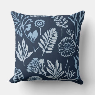 Marineblauw Lichtblauw Botanisch Bloemmotief Kussen