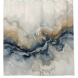 Marineblauw Lichtblauw Bruin Grijs Modern Abstract Douchegordijn