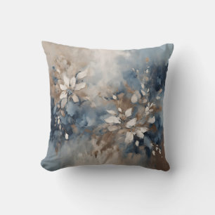 Marineblauw Lichtblauw Bruin Modern Bloemmotief Kussen