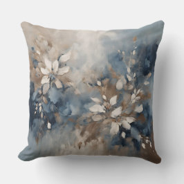 Marineblauw Lichtblauw Bruin Modern Bloemmotief Kussen