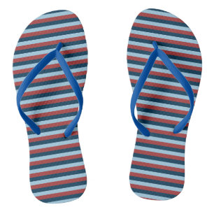 Marineblauw, Lichtblauw en Rood Vintage Strepen Fl Teenslippers